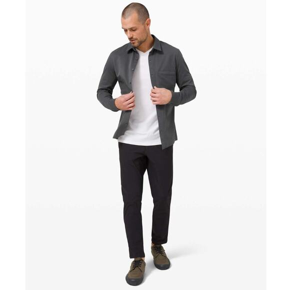 (L) $108 Lululemon Commission Long Sleeve Button Down *Qwick Oxford Black‎ - Picture 1 of 7